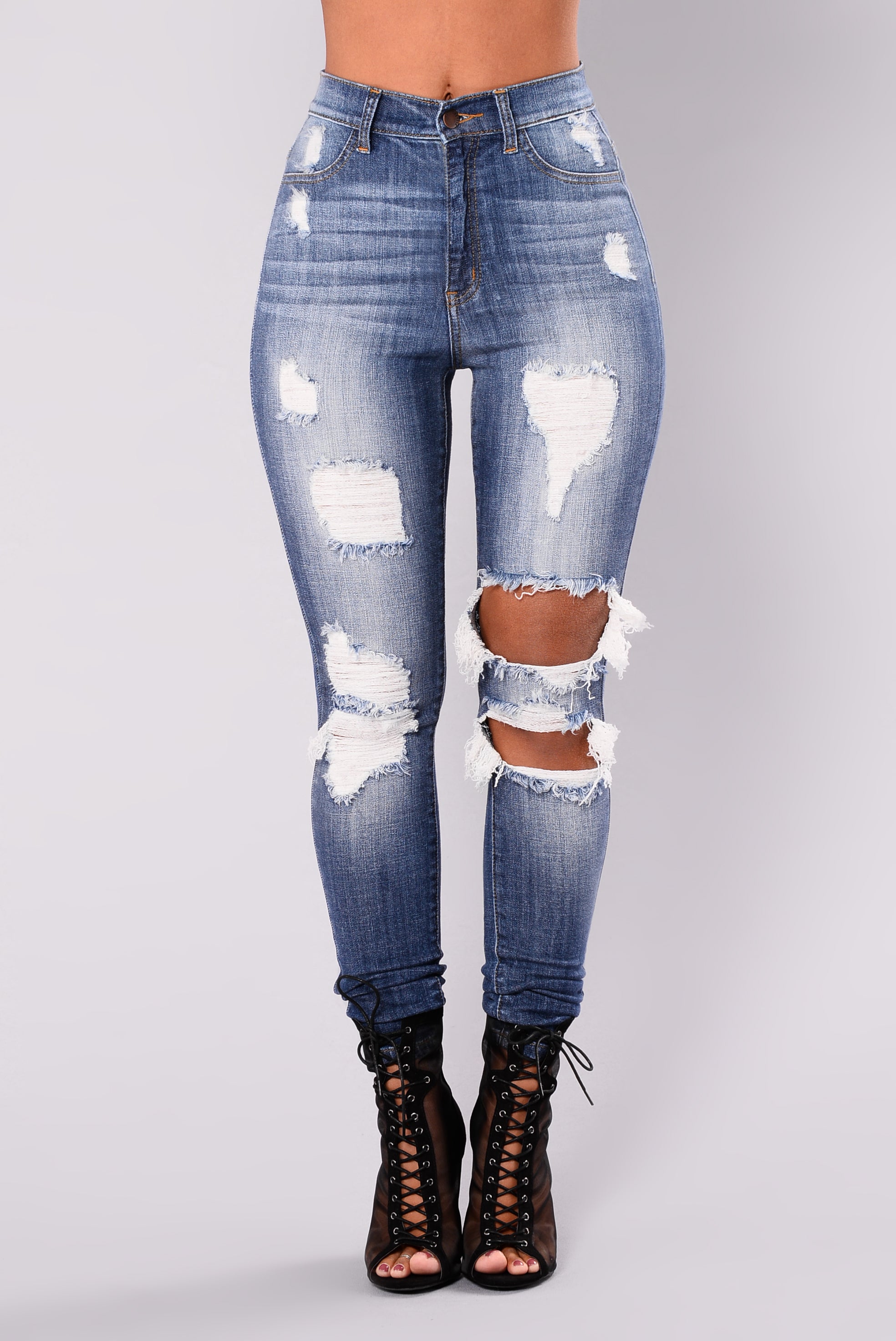 Holly Extreme Distressed Jeans - Medium Blue – Fashion Nova