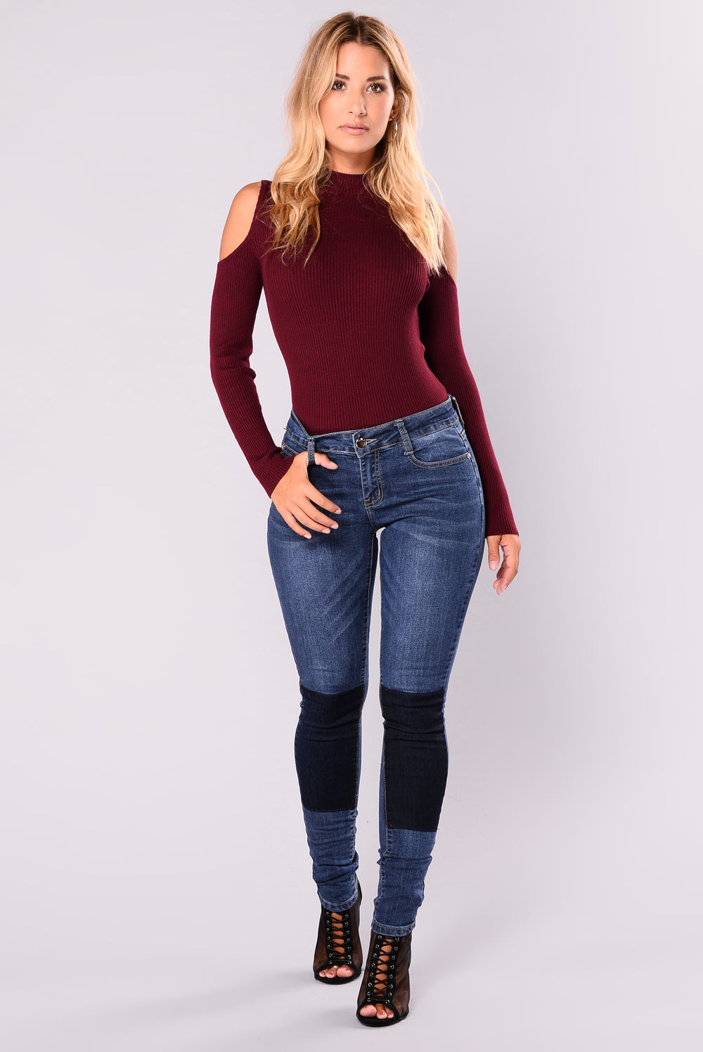 Carolina Cold Shoulder Sweater - Burgundy