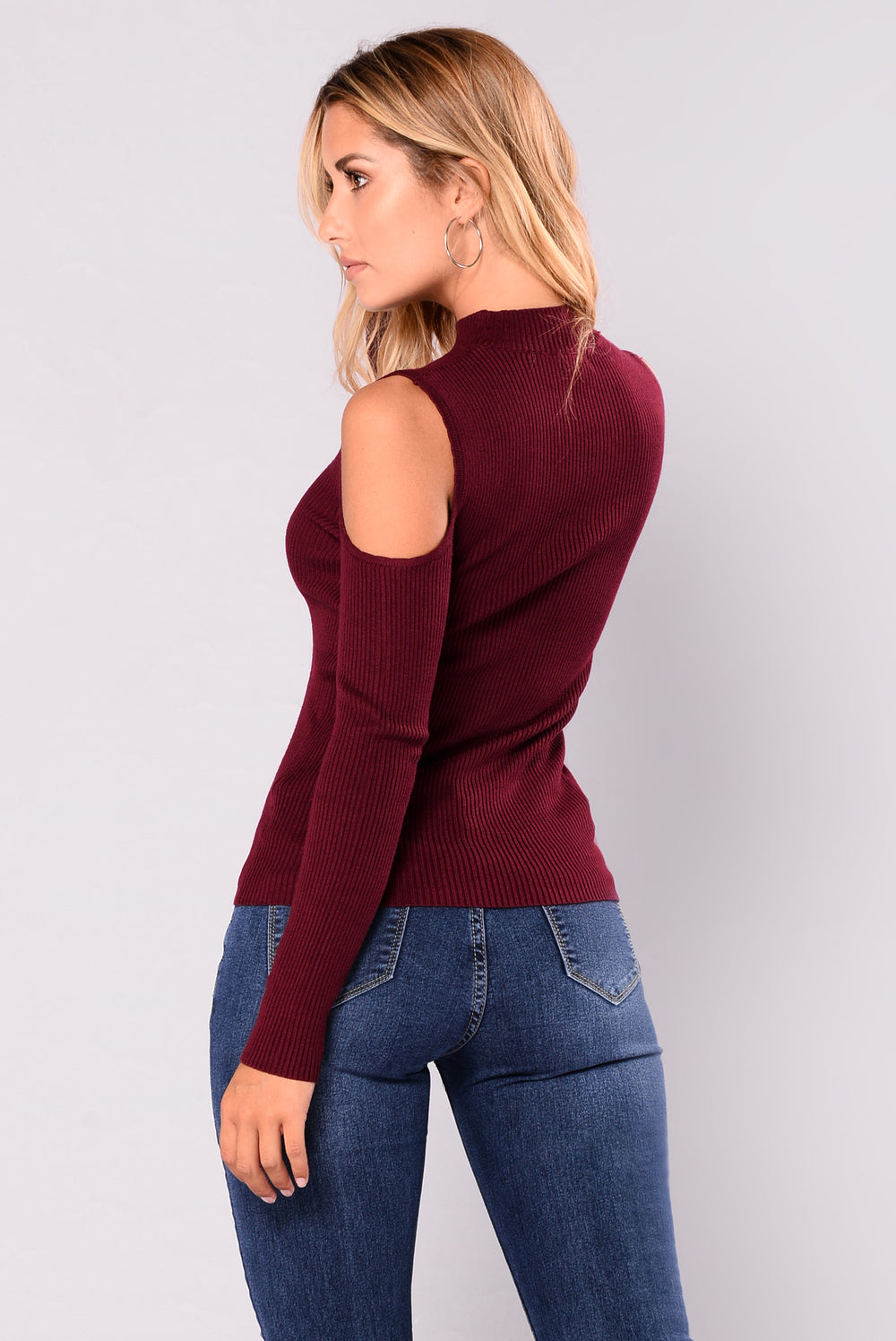 Carolina Cold Shoulder Sweater - Burgundy