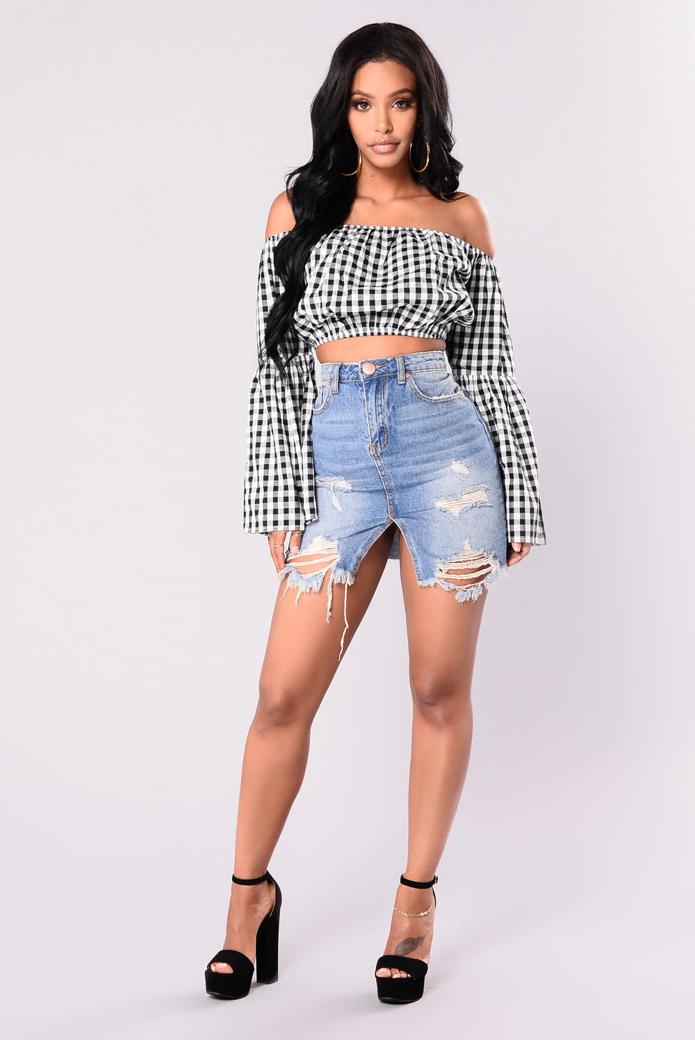 Cara Gingham Top - Black/White