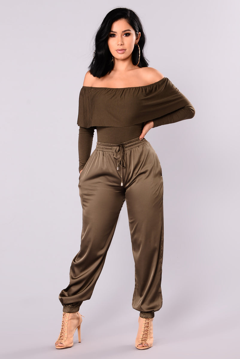 Casey Off The Shoulder Bodysuit Dark Olive Fashion Nova Bodysuits