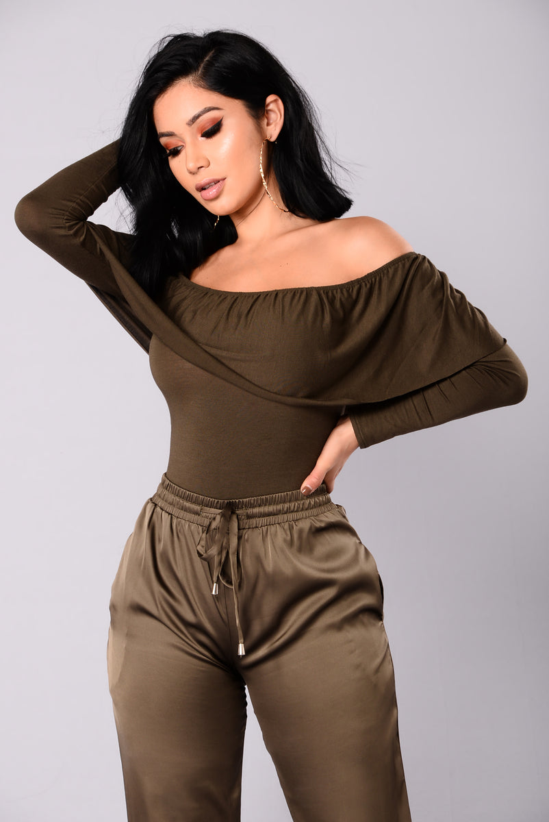 Casey Off The Shoulder Bodysuit - Dark Olive | Fashion Nova, Bodysuits ...