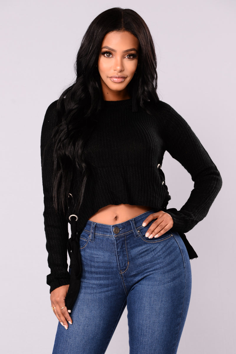Miranda Lace Up Sweater - Black | Fashion Nova, Sweaters | Fashion Nova