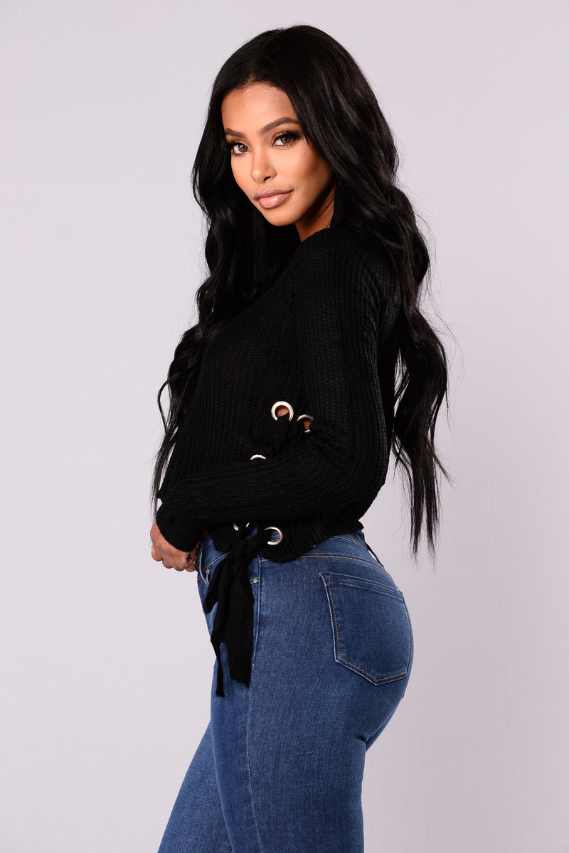 Miranda Lace Up Sweater - Black | Fashion Nova, Sweaters | Fashion Nova