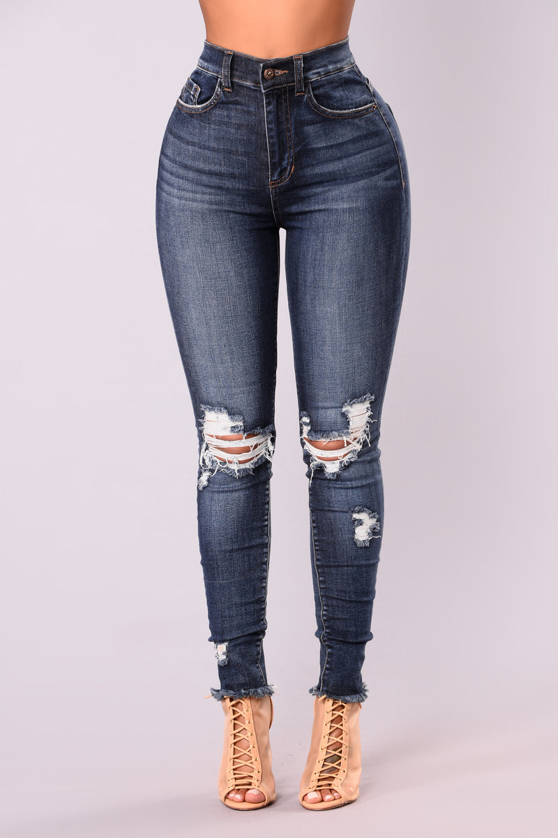 Smiley High Rise Distress Jeans - Dark Denim, Jeans | Fashion Nova