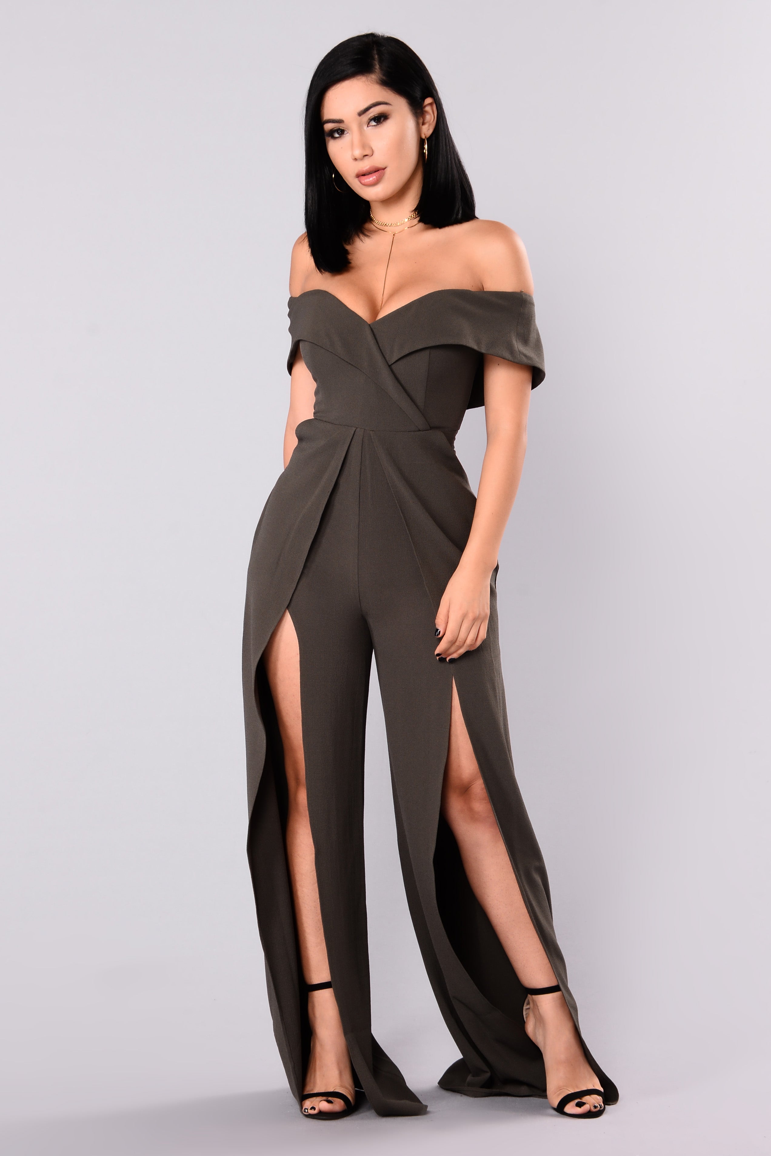 Eternal Optimist Off Shoulder Jumpsuit - Olive