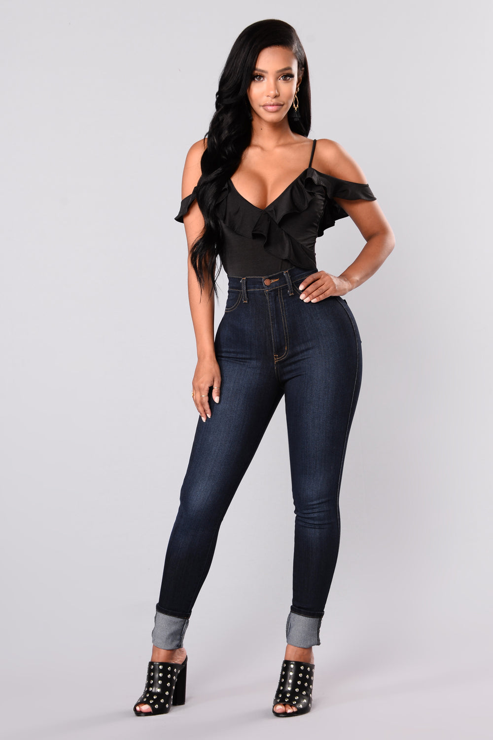 Raya Ruffle Bodysuit - Black