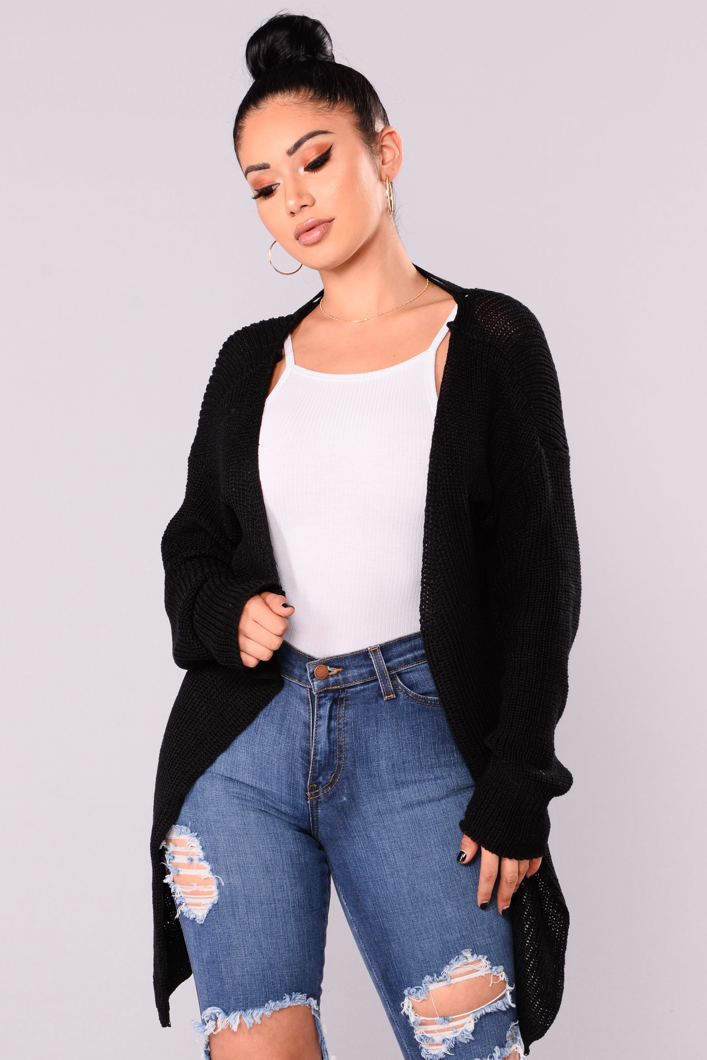 Aubree Lace Up Cardigan Black Fashion Nova 