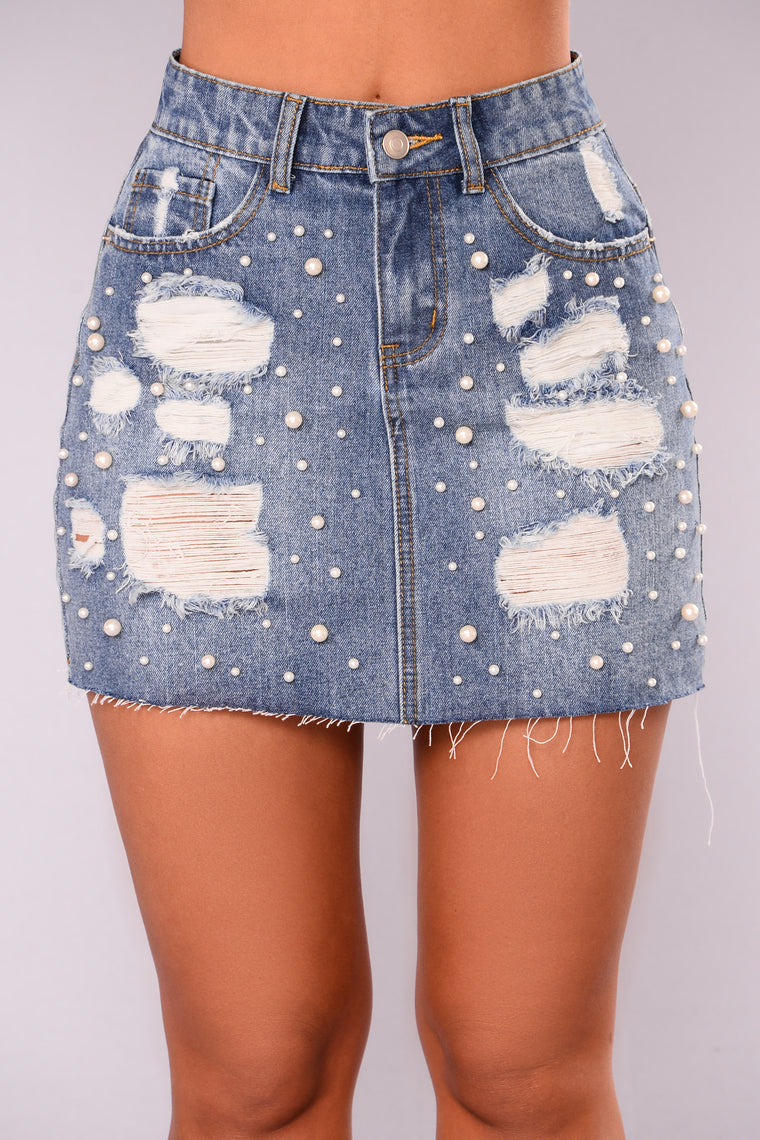 pearl denim skirt