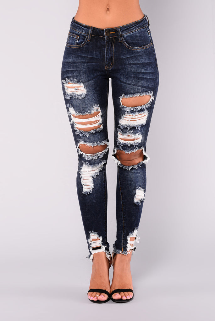 Bound To Glow Skinny Jeans - Dark Denim