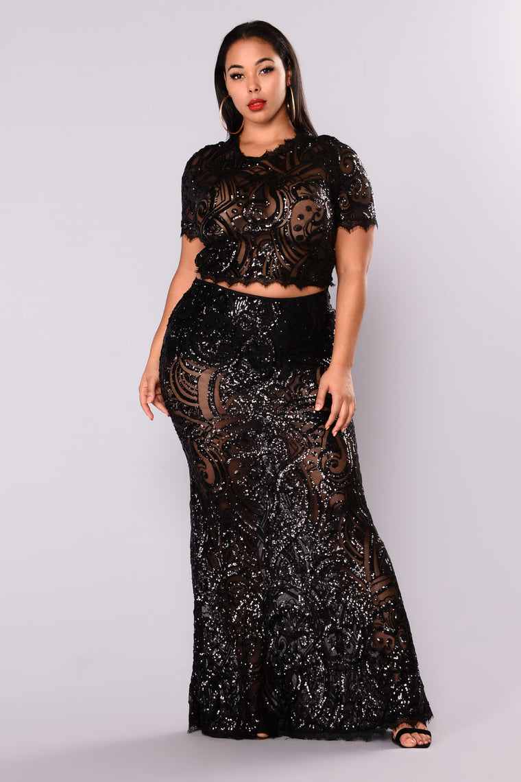 black sequin 2 piece set