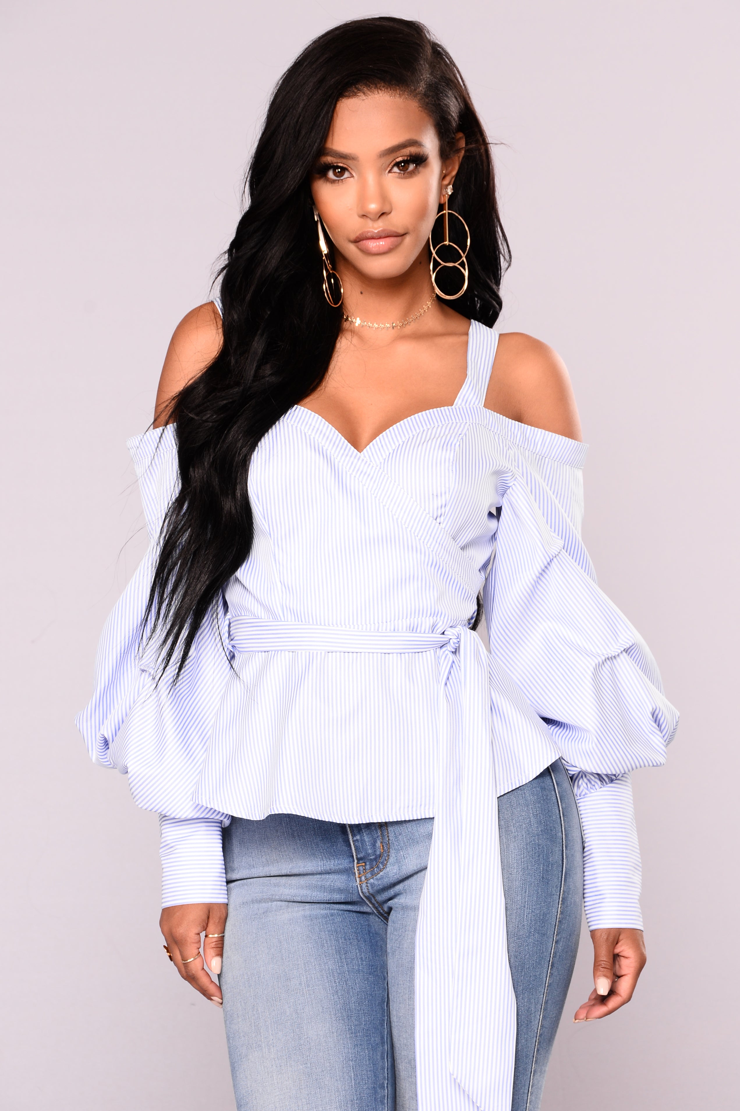 Peyton Cold Shoulder Top - Light Blue