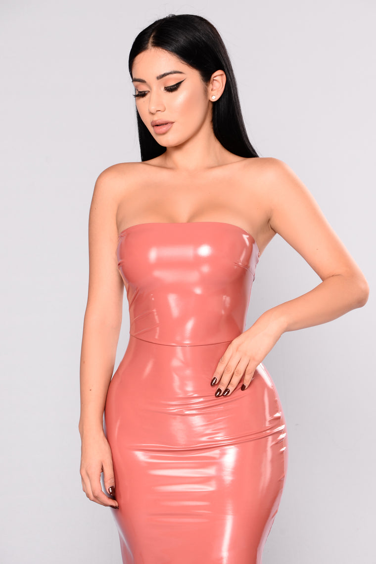 pink latex dress fashion nova