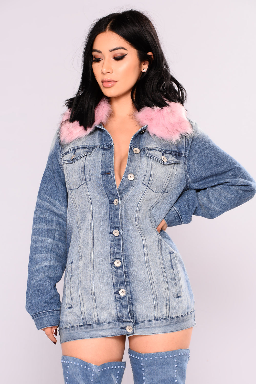 Alessandra Oversized Denim Jacket Mediumwashpink 7498