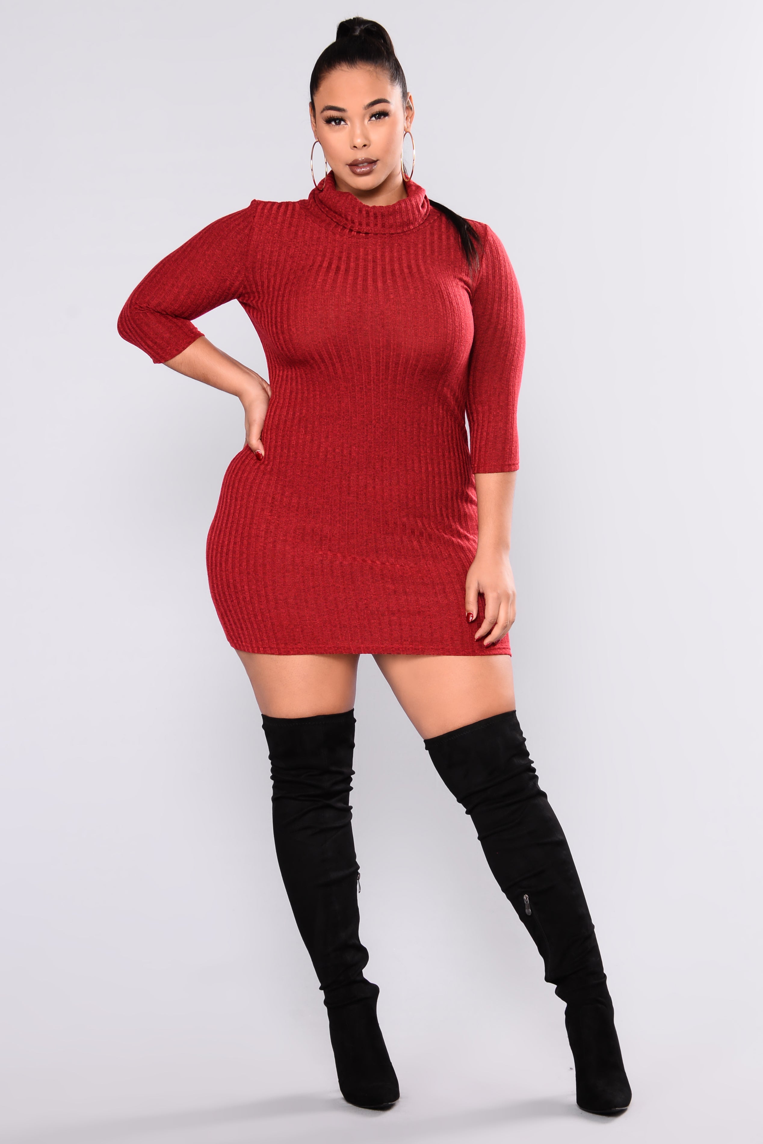fashion nova plus size sweater dress with boots