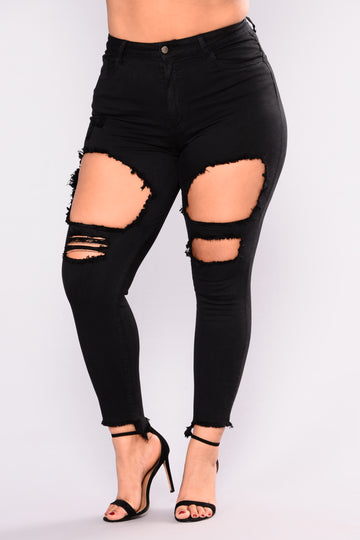 black ripped jeans women's plus size