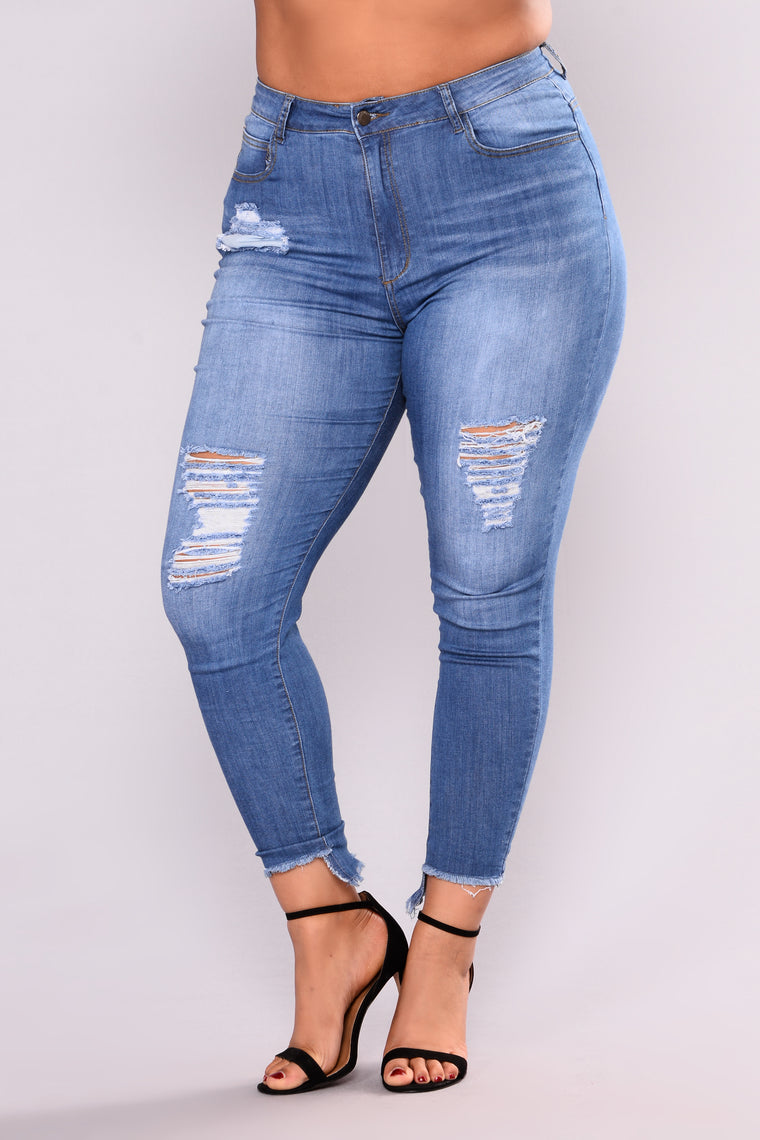 Carli Distress Jeans - Medium Blue - Skinny Jeans - Fashion Nova
