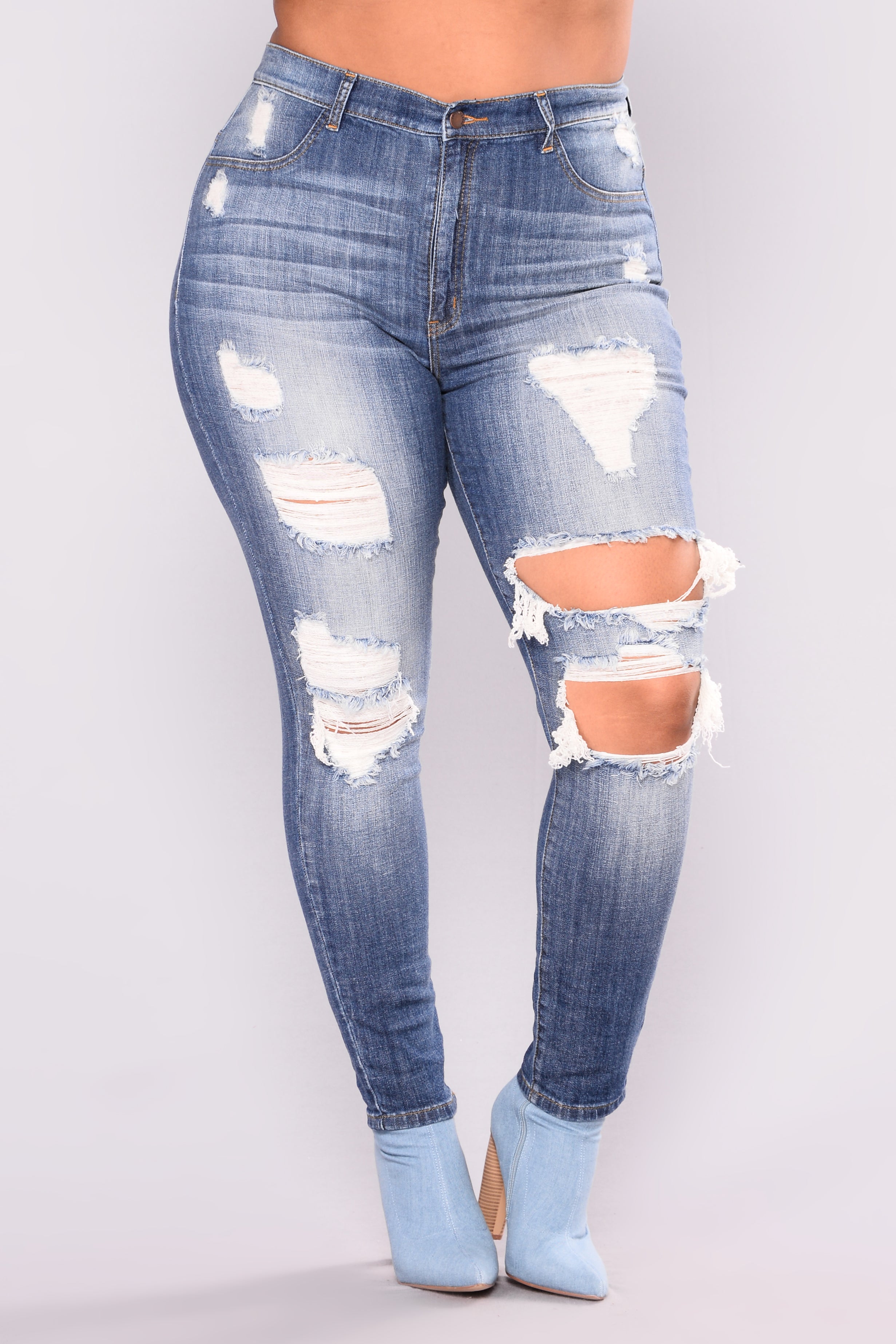 Holly Extreme Distressed Jeans - Medium Blue – Fashion Nova