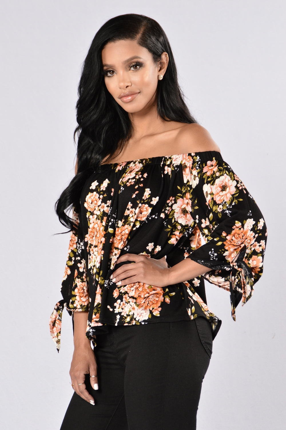 Flowers In My Heart Top - Black Floral