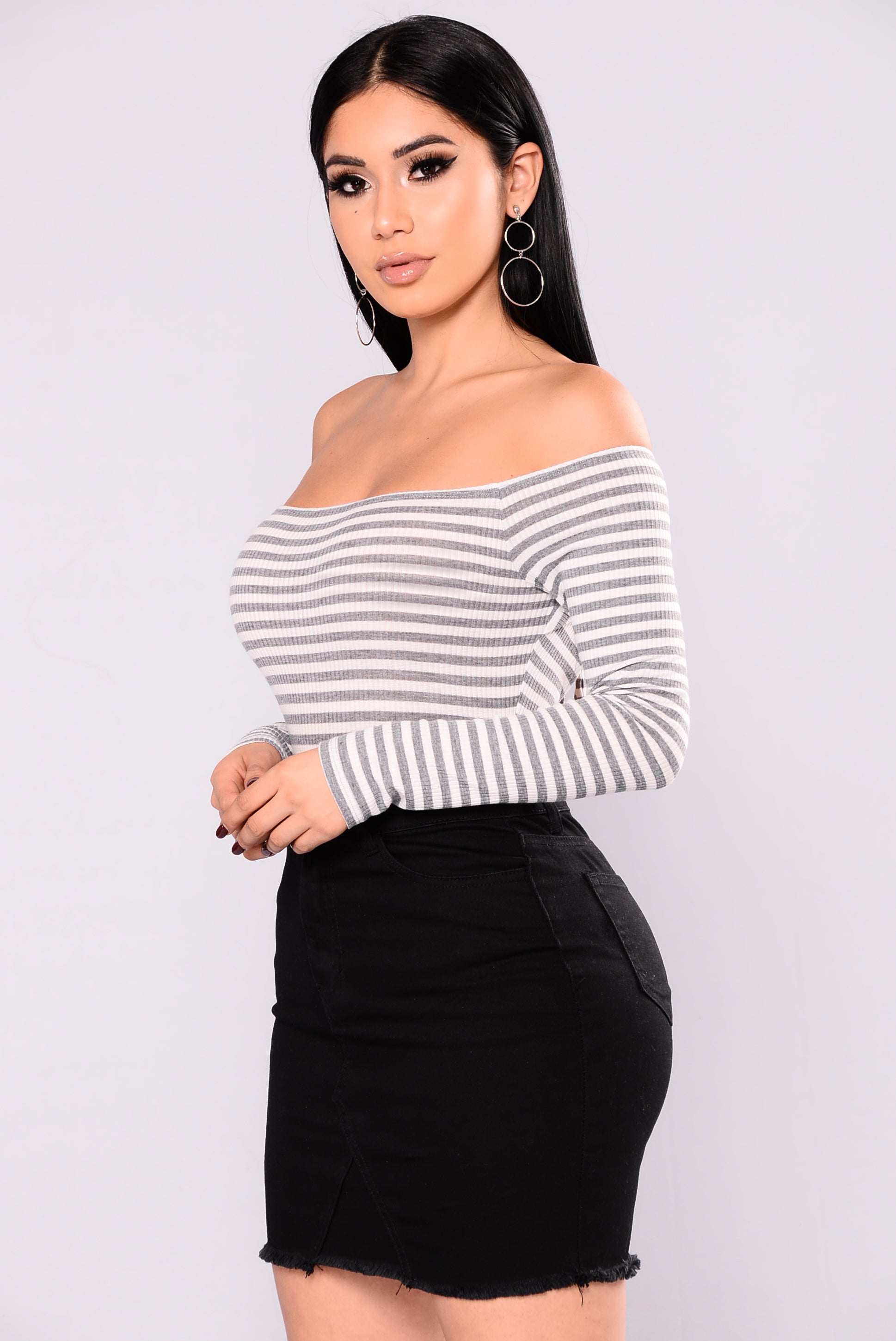 Daisy Street Off Shoulder Bodysuit - Heather Grey/Ivory – Fashion Nova