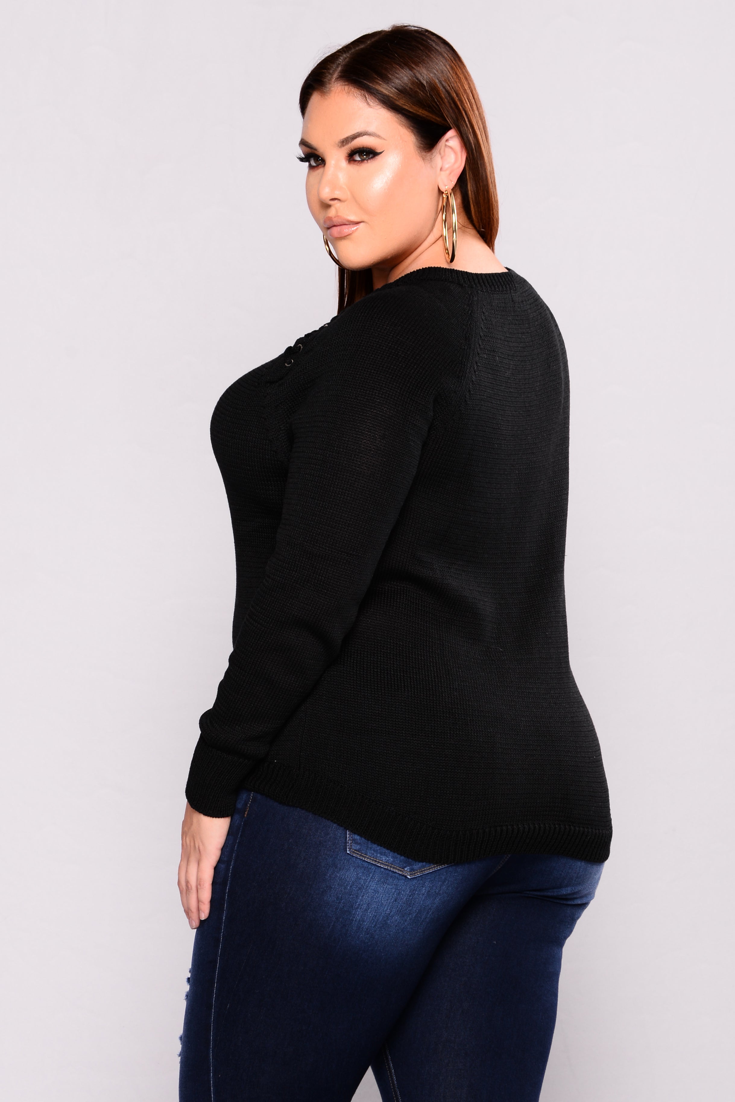 About To Follow Lace Up Sweater - Black