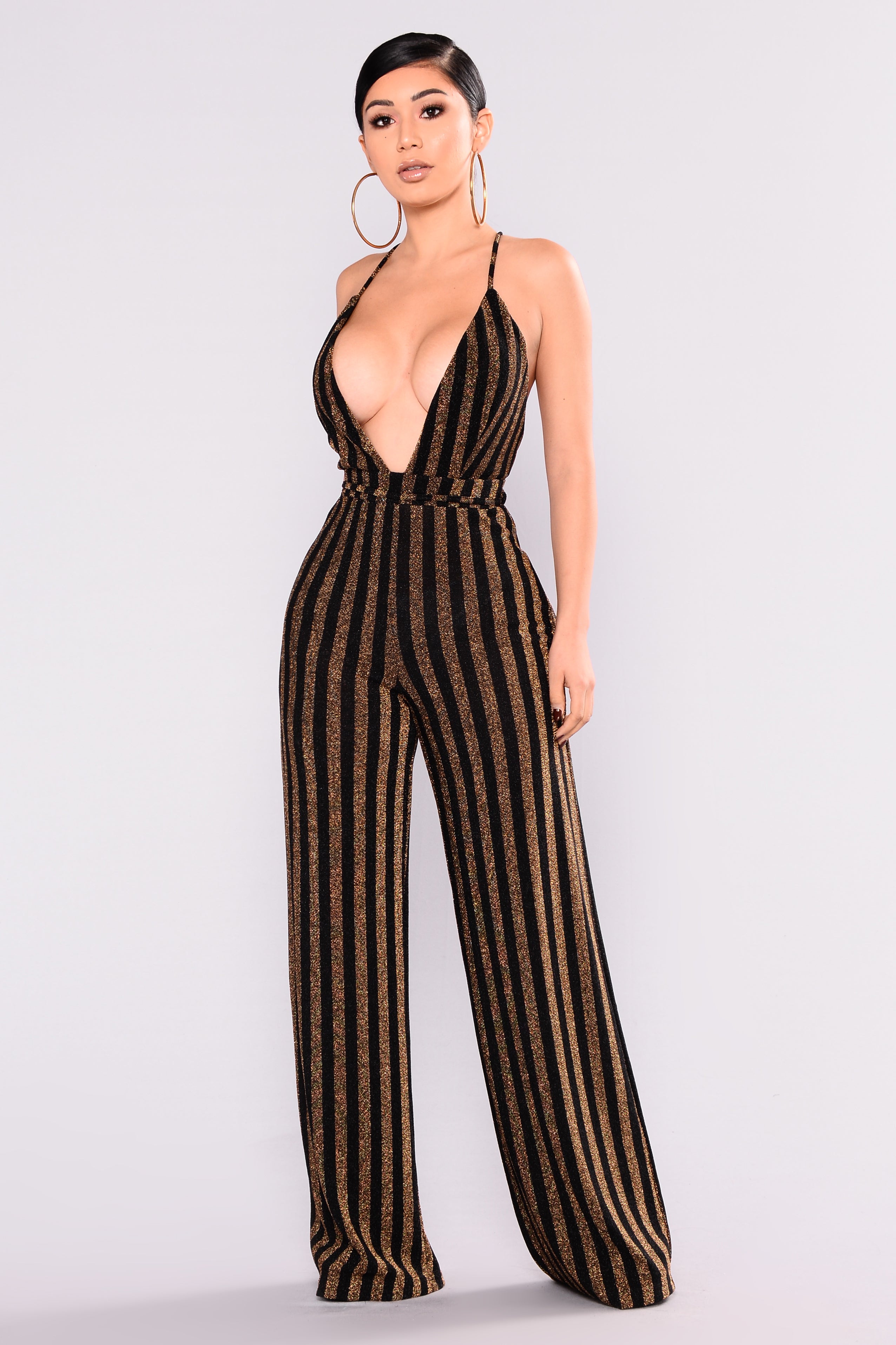 fashion nova black and gold jumpsuit