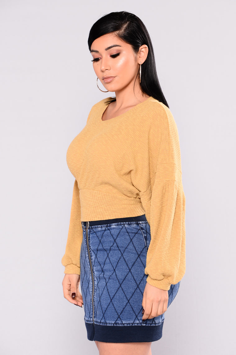 Flora Puffy Sleeves Top - Mustard, Knit Tops | Fashion Nova