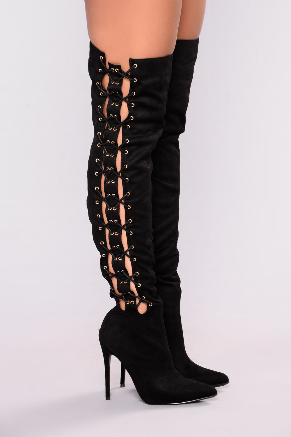 All Lace Up Heel Boot - Black