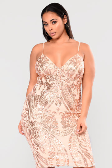 rose gold plus size sequin dress