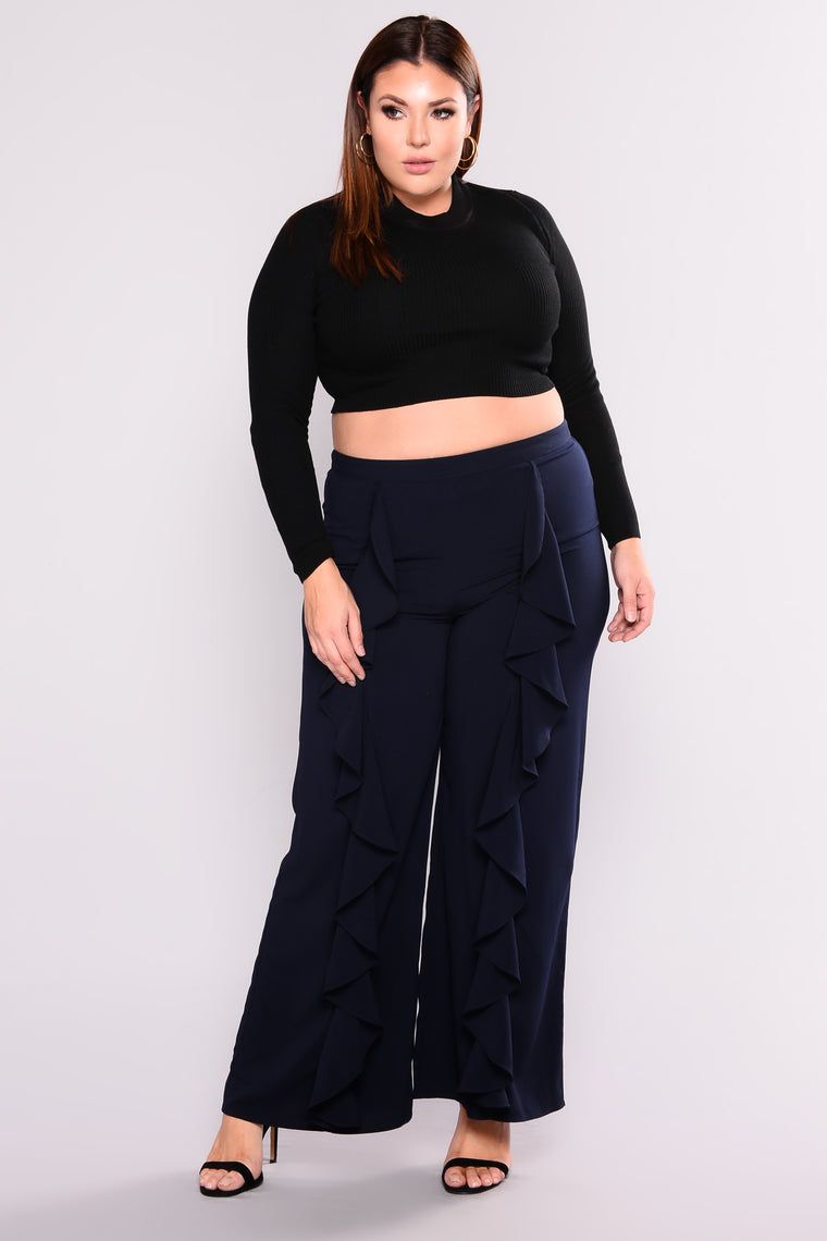 Stasia Chiffon Ruffle Pants - Navy, Pants | Fashion Nova
