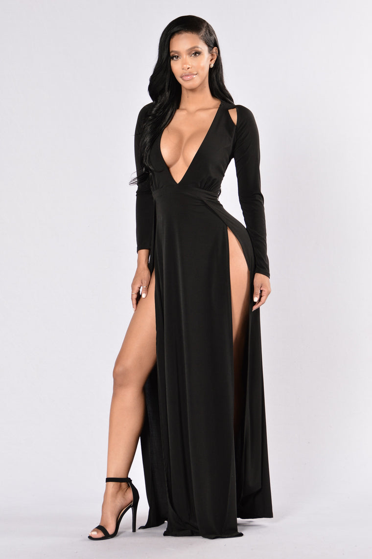 fashion nova black slit dress