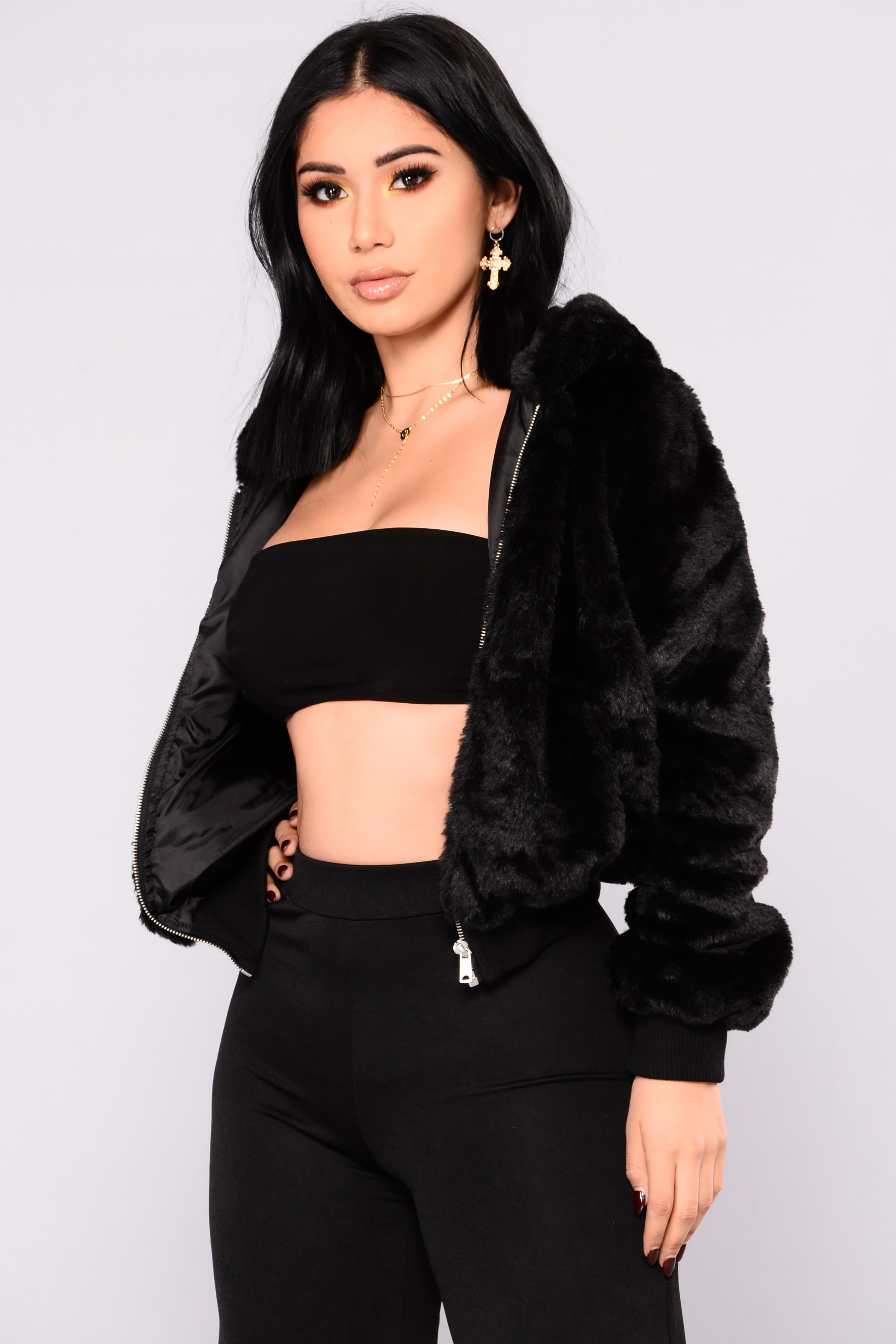 fur black hoodie