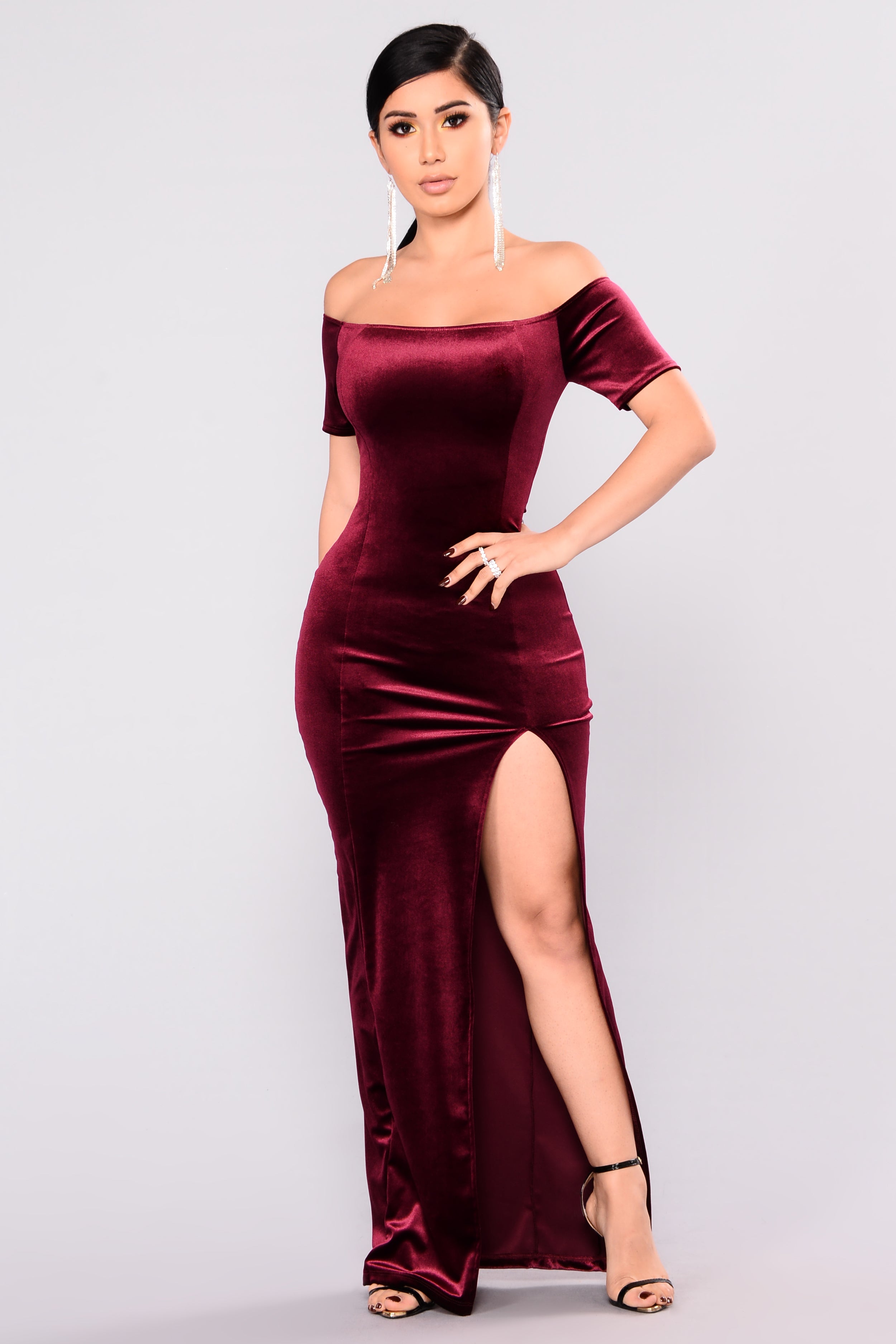 Upgrade Velvet Dress Burgundy 3677