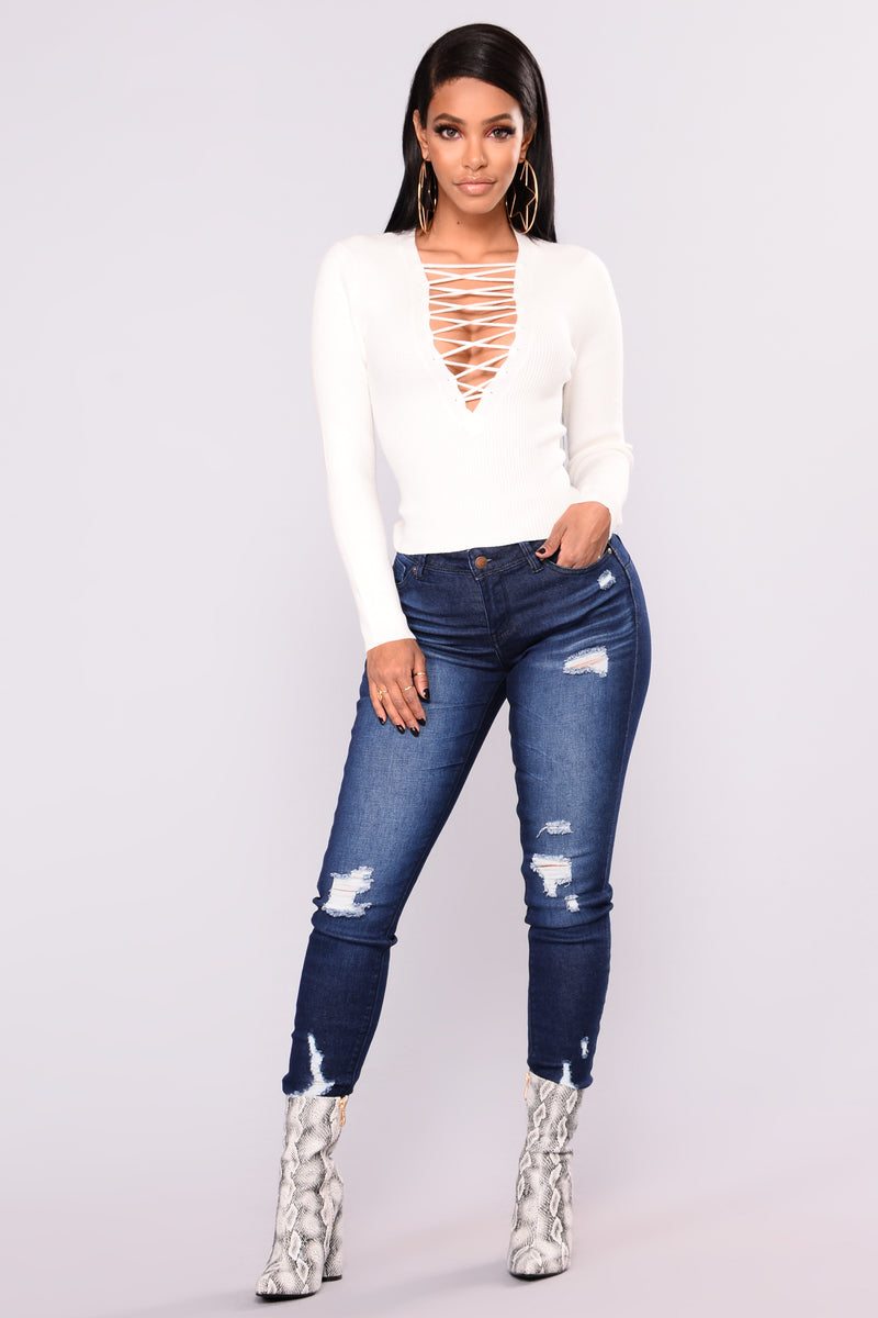 Show A Little More Lace Up Top - Off White | Fashion Nova, Knit Tops ...