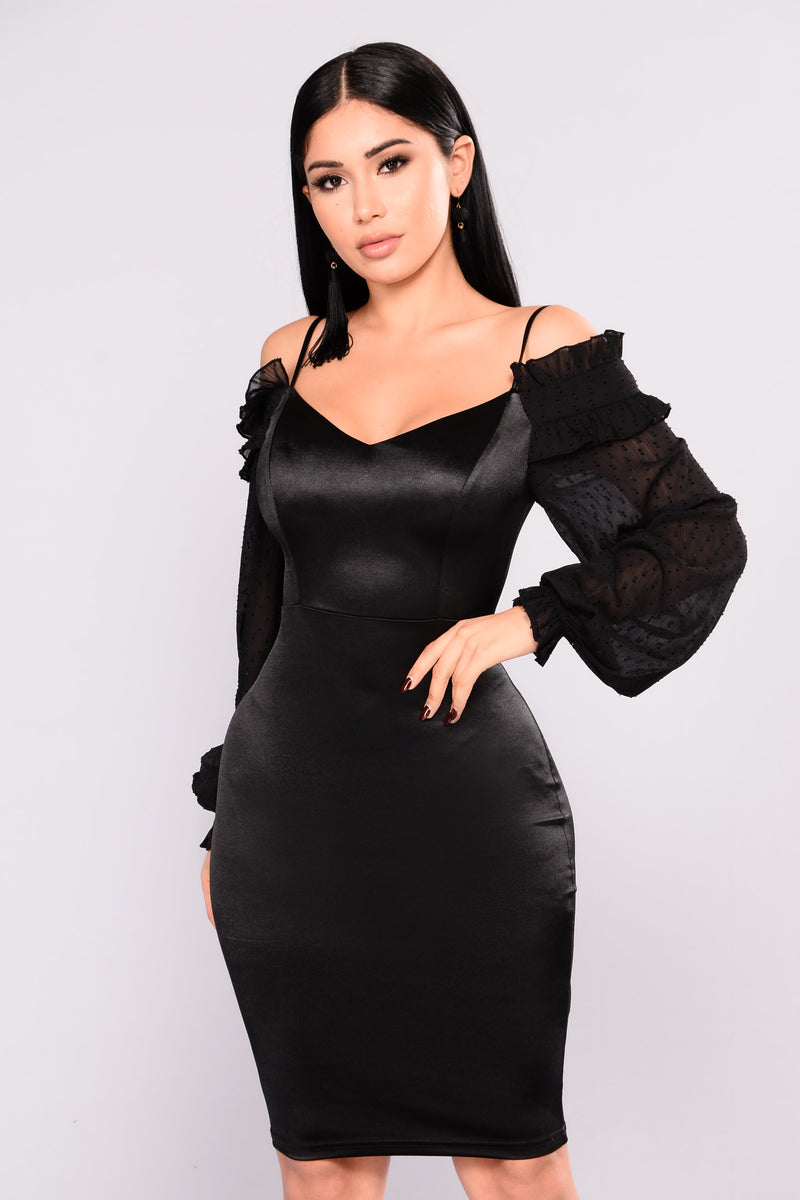 Worth Waiting For Satin Dress - Black, Dresses | Fashion Nova