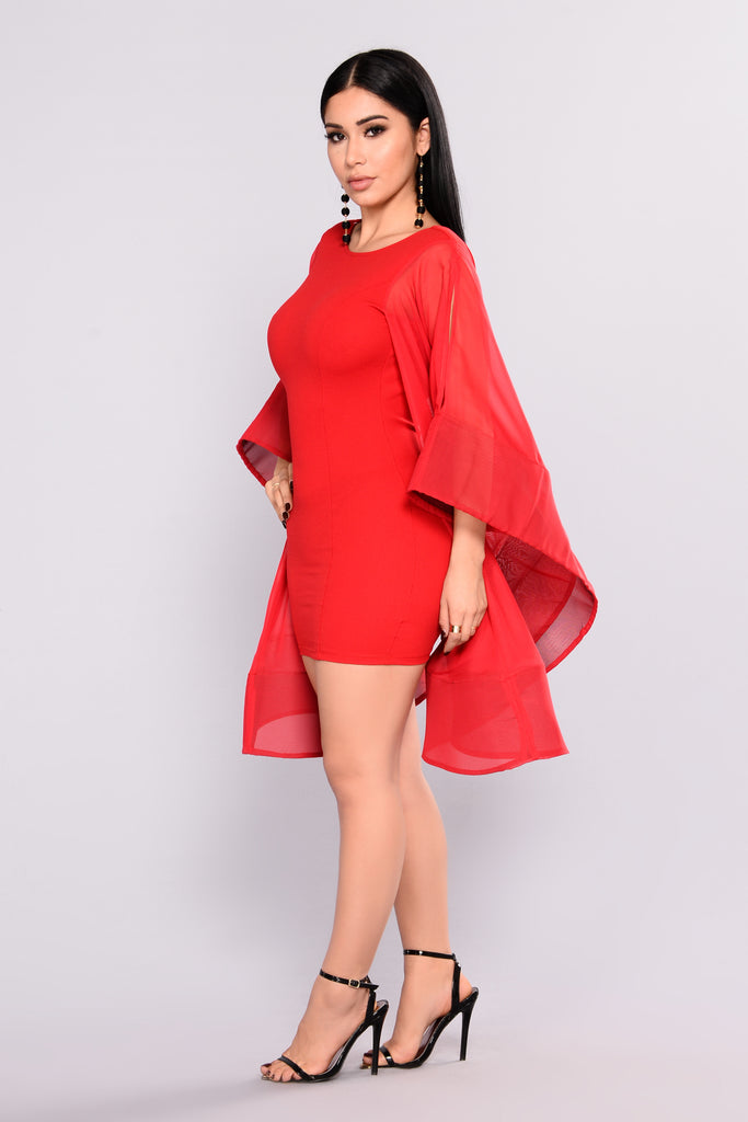 Layla Chiffon Cape Dress - Red