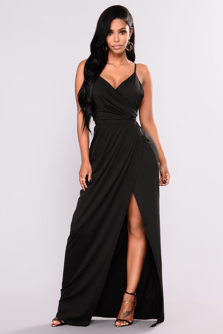 long black dress with high slits