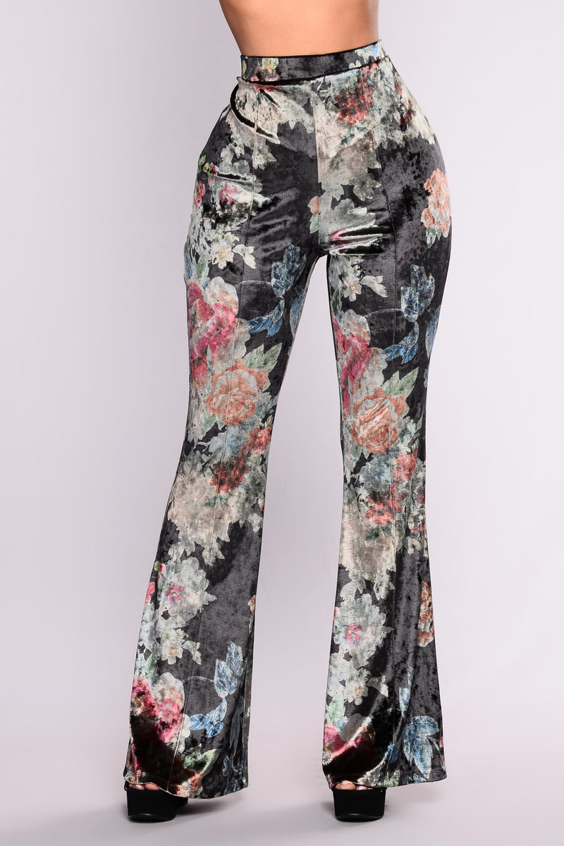 Jennine Velvet Floral Pants - Grey Multi | Fashion Nova, Pants ...
