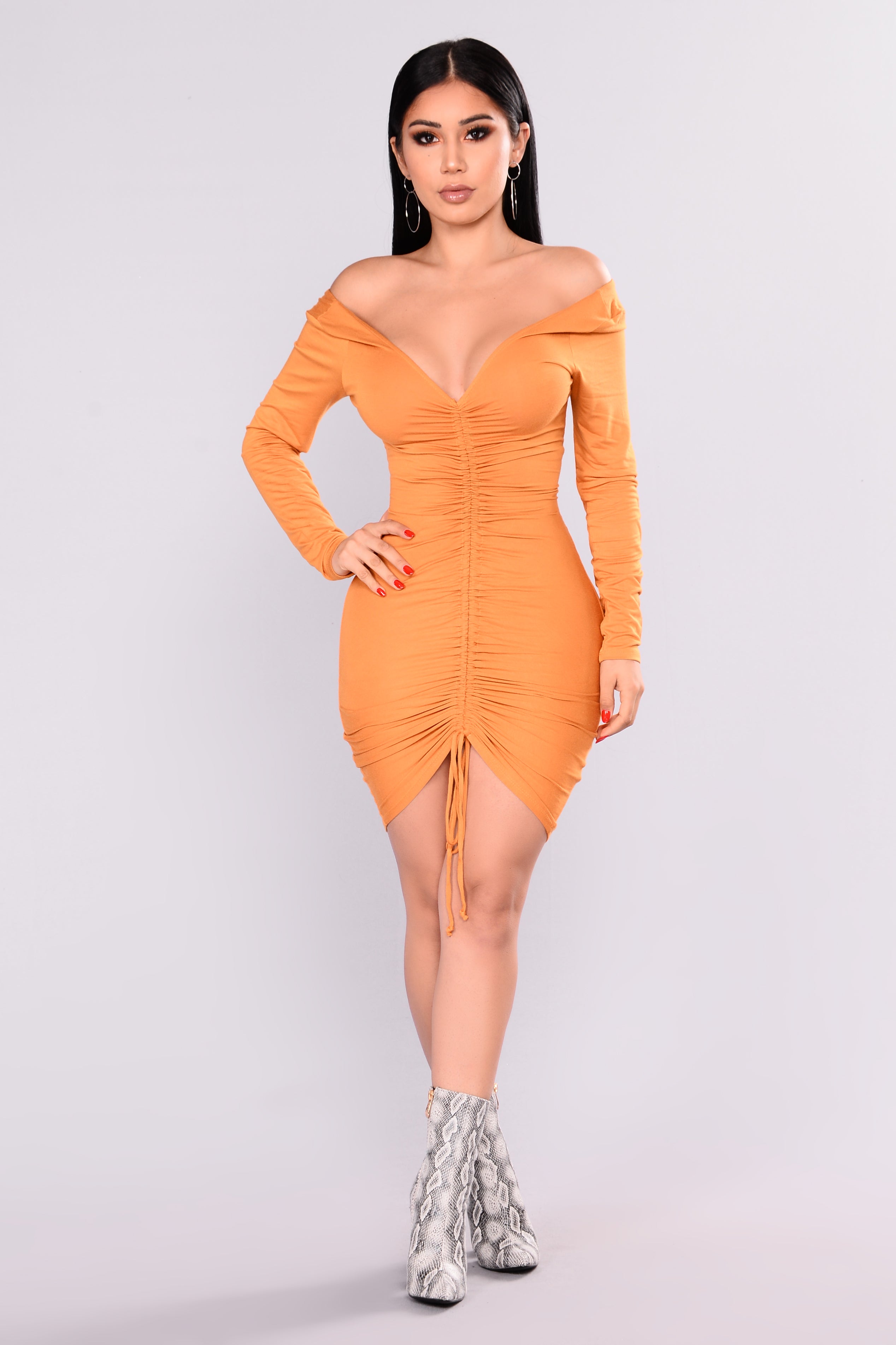 fashion nova mustard dress