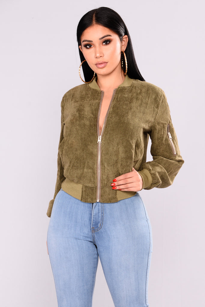 Lets Do It Again Corduroy Bomber - Olive