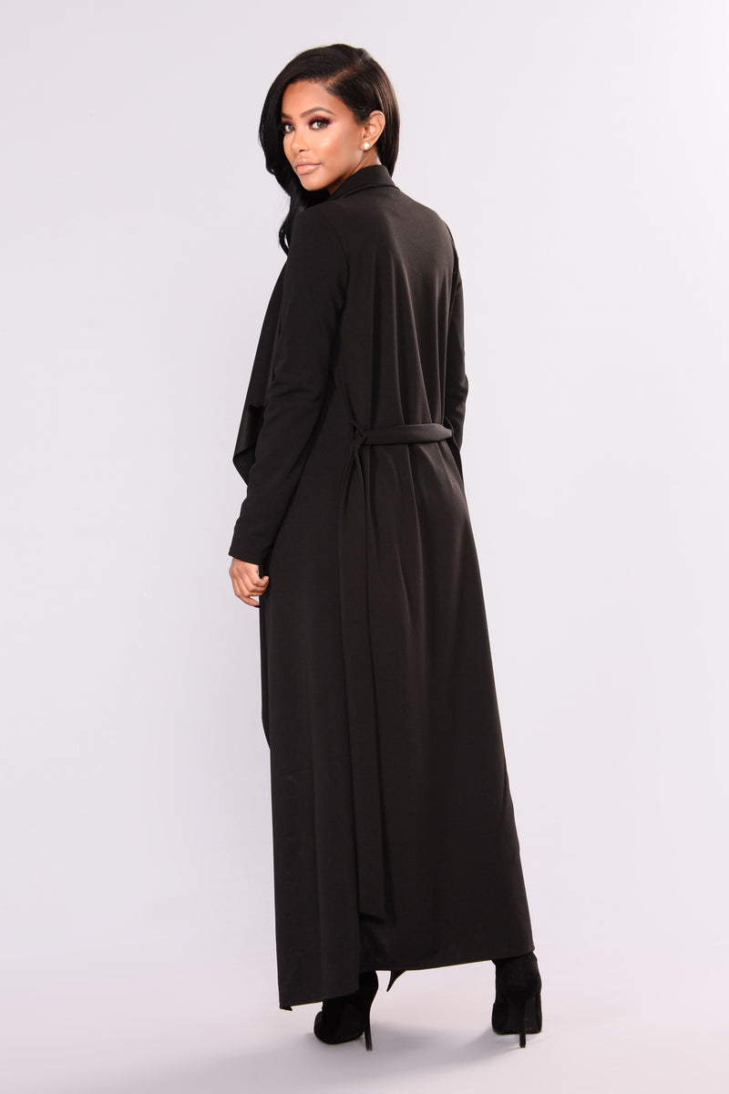 Leah Drape Front Duster - Black, Jackets & Coats | Fashion Nova
