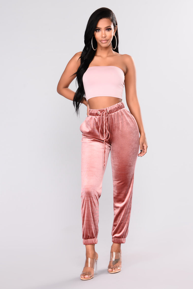 Cathy Velvet Jogger Pants - Mauve