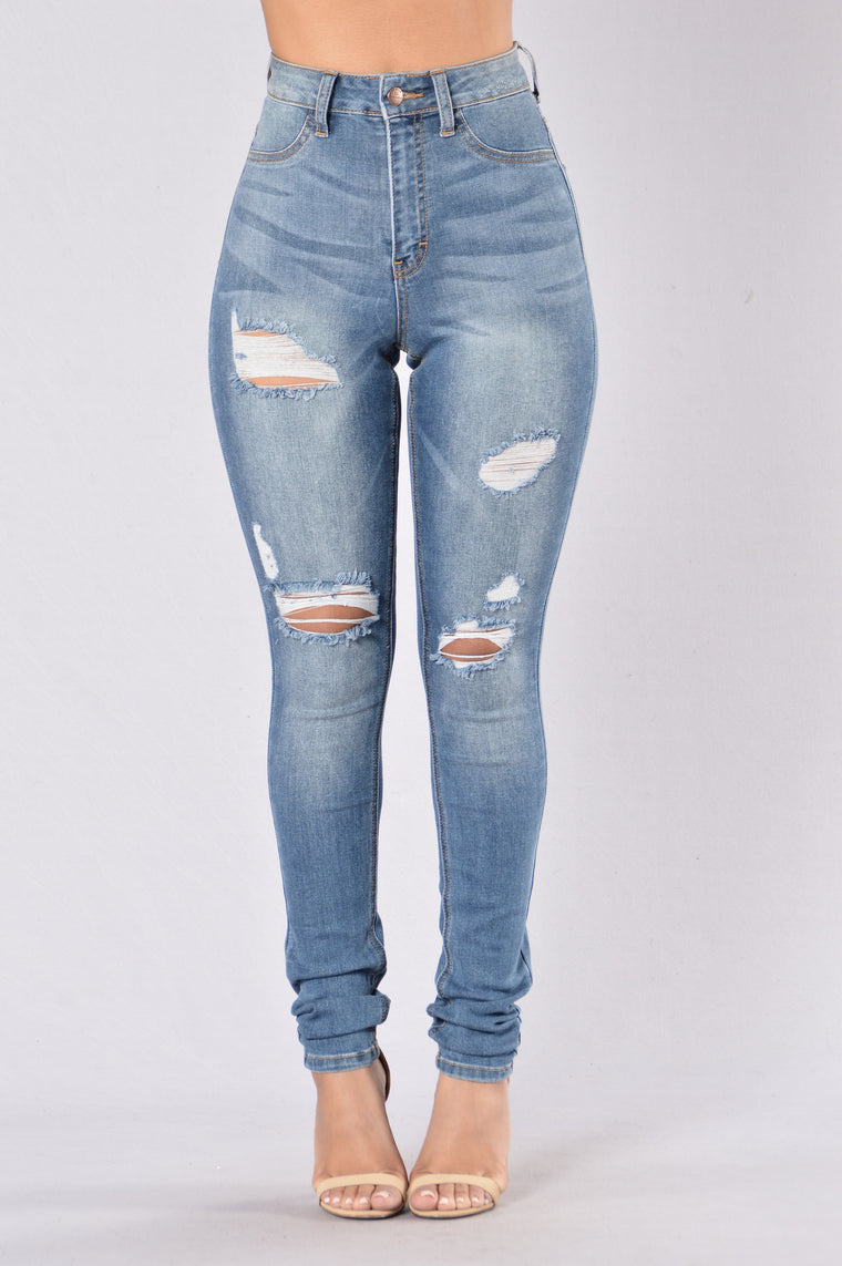 medium blue ripped jeans