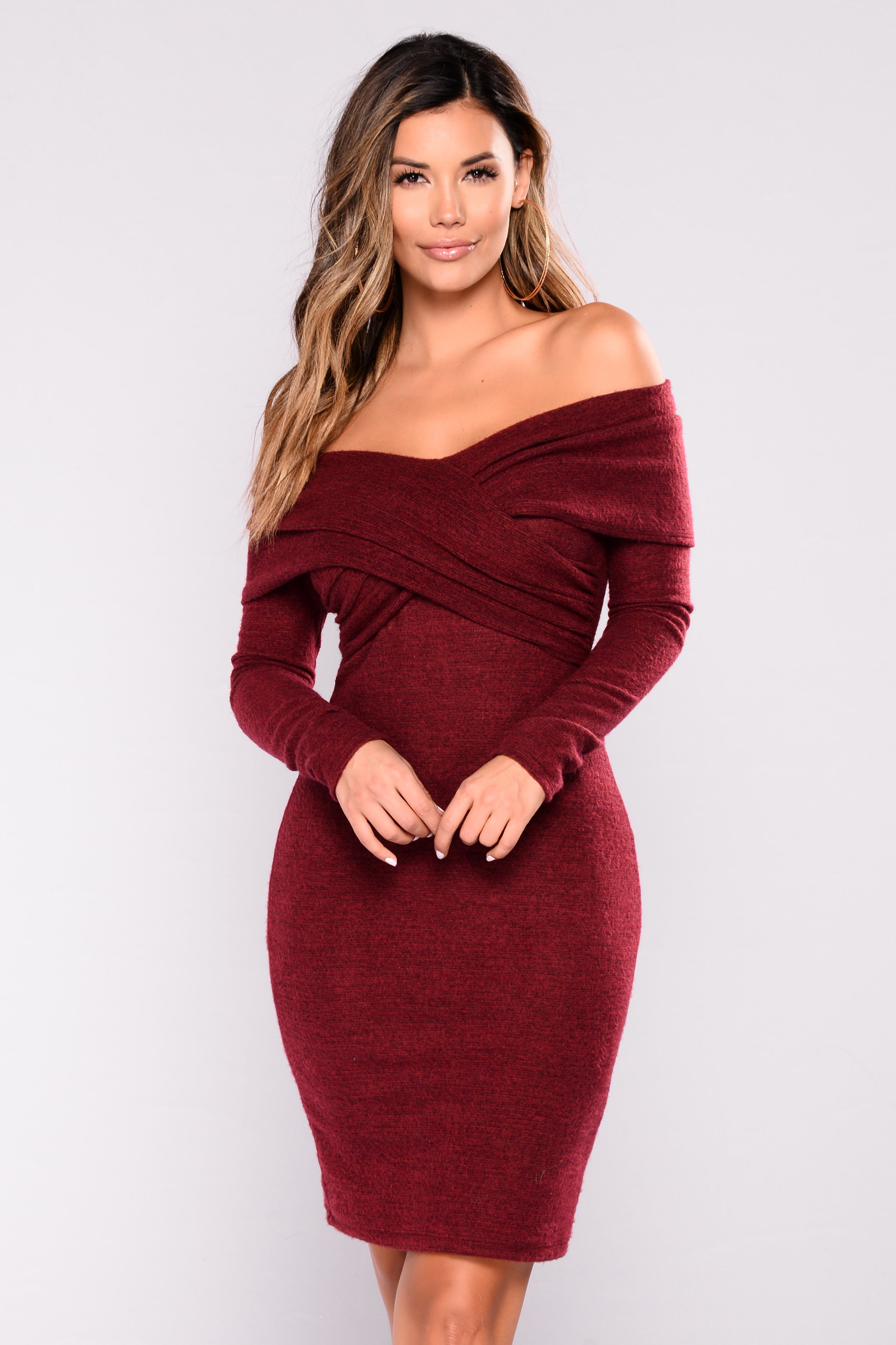 Bottom Line Sweater Dress - Burgundy