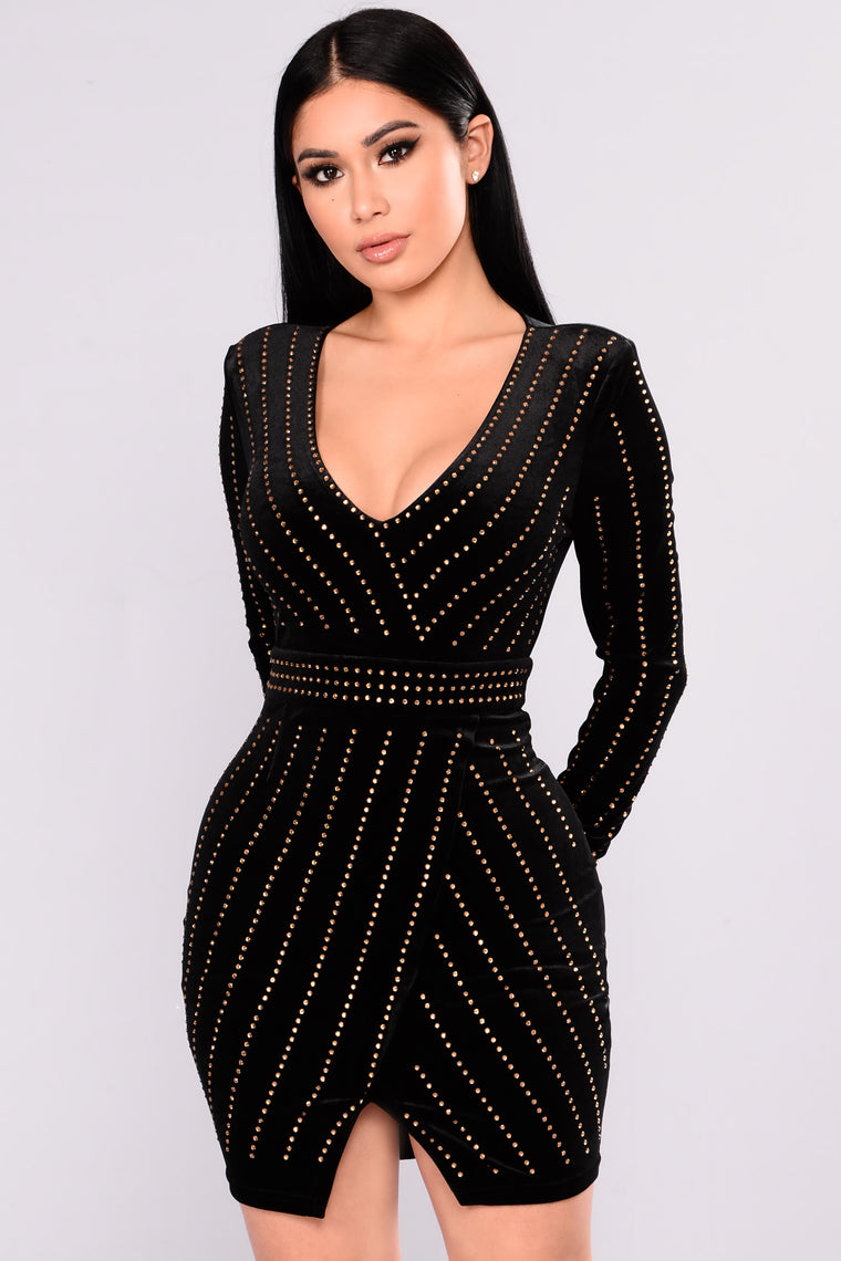 fashion nova black rhinestone dress