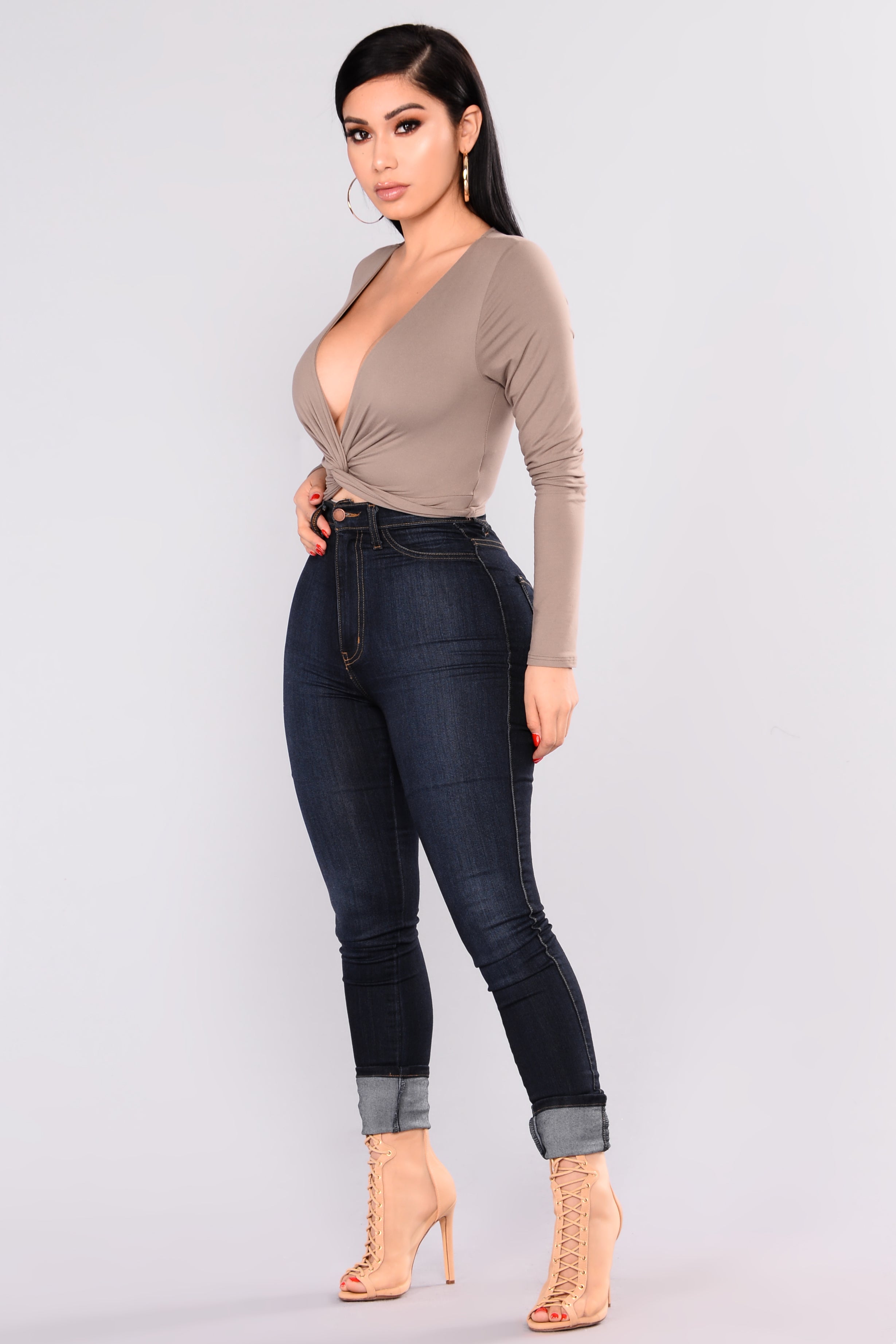 Cheryl Twist Front Top - Taupe