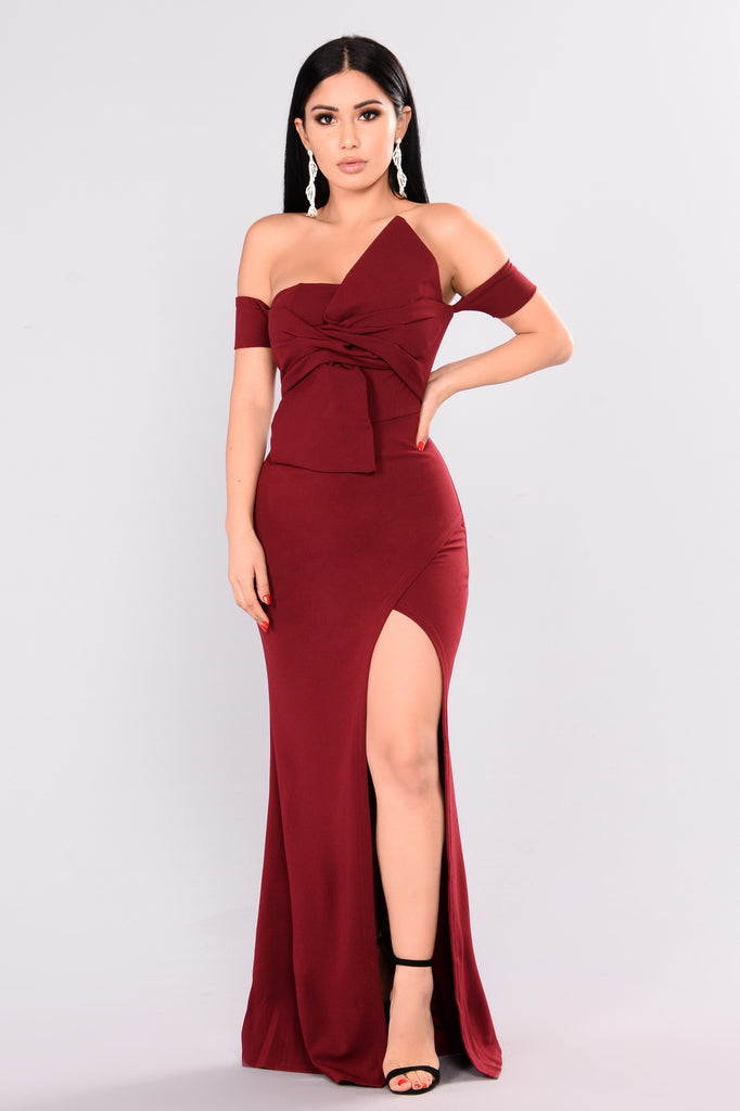 Reception Off Shoulder Dress - Wine