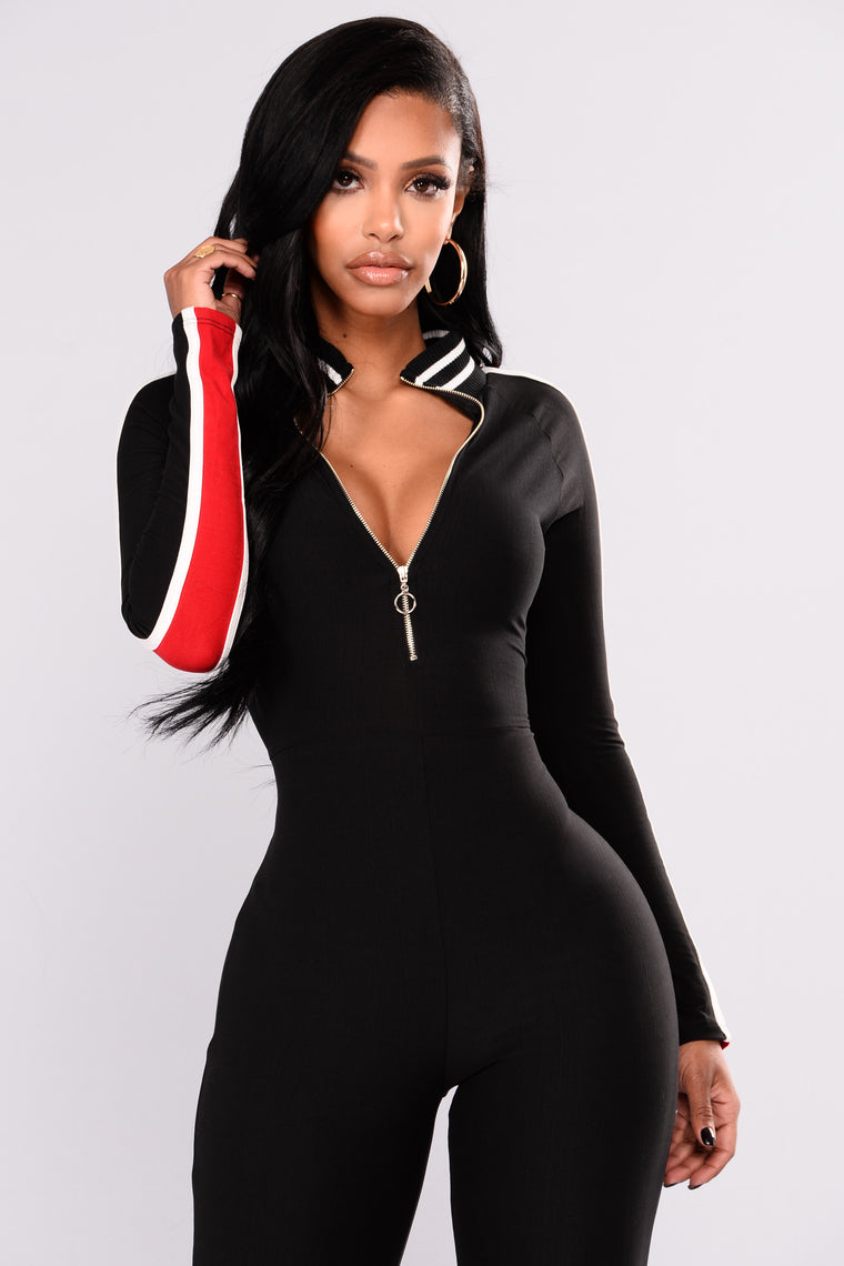 one piece black tight jumpsuit