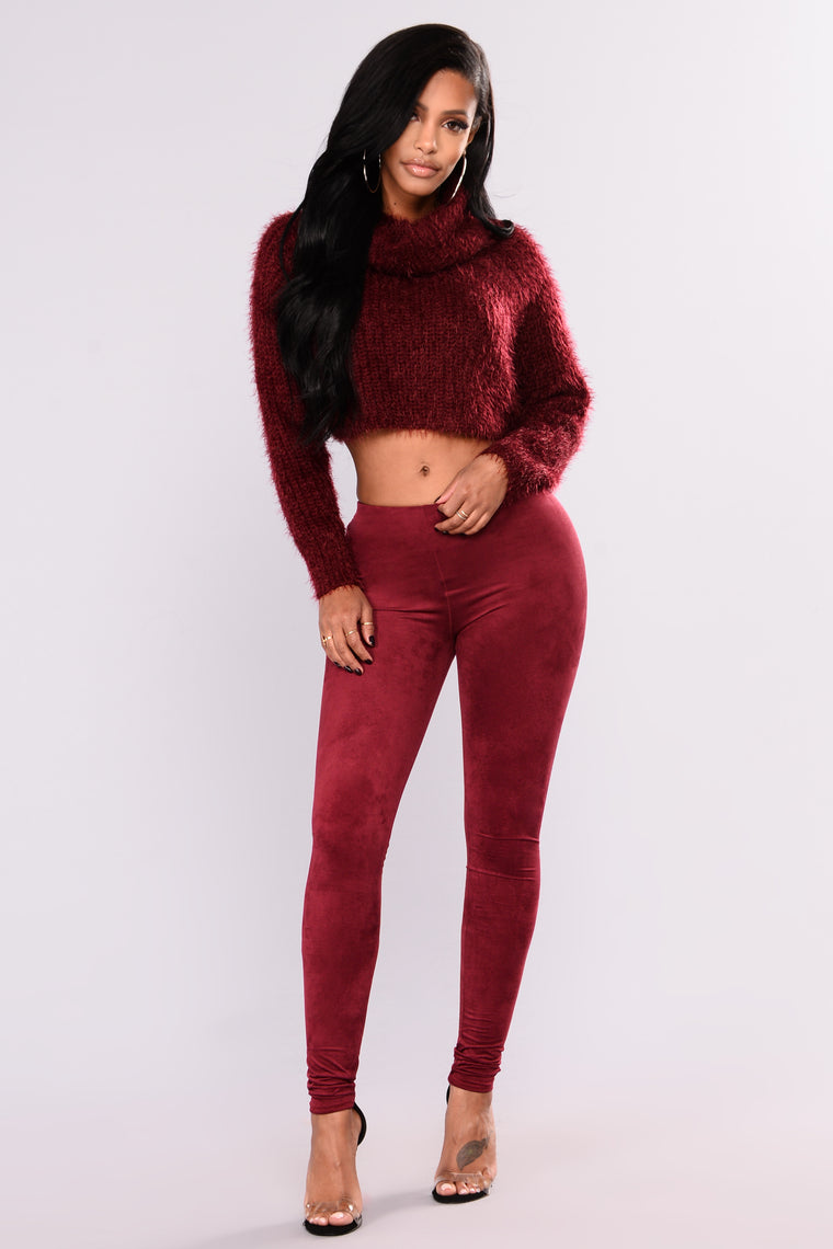 Eveline Suede Leggings - Burgundy