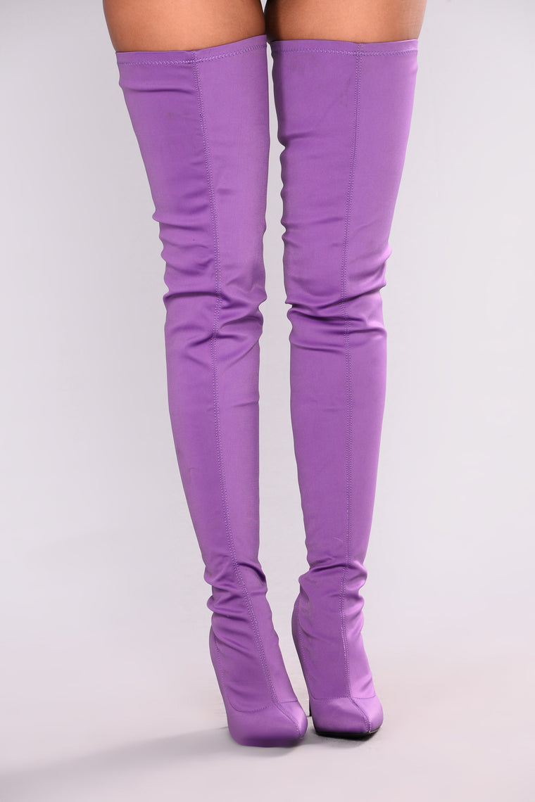 lavender knee high boots